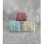 El Yapımı Açık Turkuaz Mavi Örgü Clutch Çanta, Çizgili Desen Astarli 