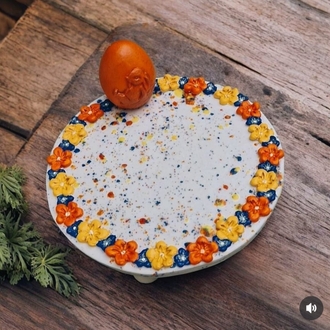 Turuncu Yumurtalı El Yapımı Seramik Sunumluk 16 cm