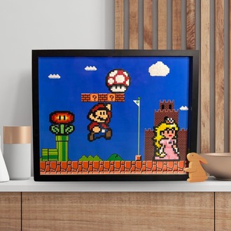 El Yapımı Perler Boncuk Mario Tablo – Çerçeveli Retro Oyun Temalı Duvar Dekoru 50x50 cm