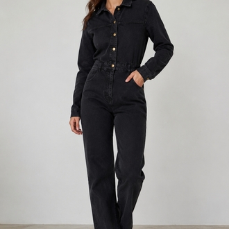  Bayan Siyah Denim Tulum