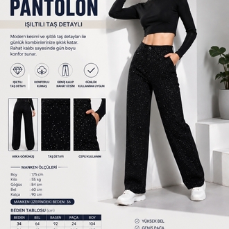 Işıltılı Taş Detaylı Bayan Pantolon

