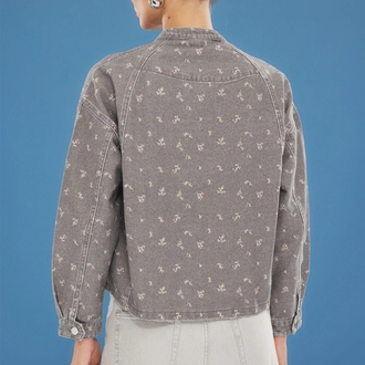 ri Çiçek Desenli Oversize Denim Bomber Ceket TWOSS25CE00042

