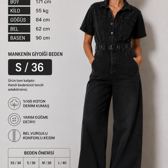 SİYAH DENİM WIDE LEG TULUM