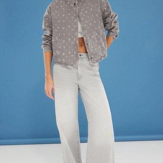 ri Çiçek Desenli Oversize Denim Bomber Ceket TWOSS25CE00042

