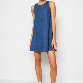 Koyu Mavi Volanlı Oversize Mini Denim Elbise TWOSS23EL01942

