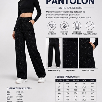 Işıltılı Taş Detaylı Bayan Pantolon

