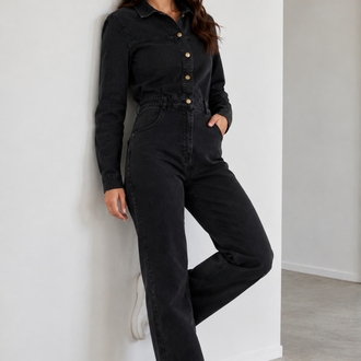  Bayan Siyah Denim Tulum