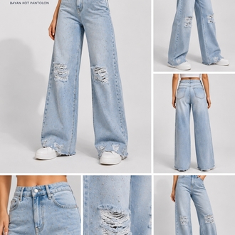 ✨ ZEO BASIC Işıltılı Taş Detaylı Bayan Kot Pantolon