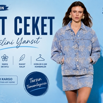 Limited Edition Mavi Desenli Oversize Denim Ceket TWOSS26CE00045