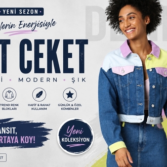 ONLY Kadın Mavi Renk Bloklu Kısa Kot Ceket