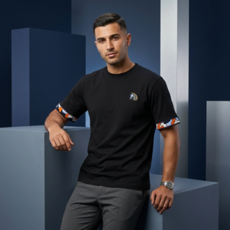 HR Paris Premium At Figürlü Nakışlı Siyah T-Shirt