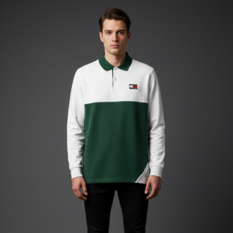 Tomy Hlgfer Klasik Polo Yaka Colorblock Sweatshirt - Yeşil/Beyaz