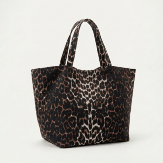 Pomèlie Mega Tote - Çift Taraflı (Leopar & Vizon) Dev Hacimli El Yapımı Çanta