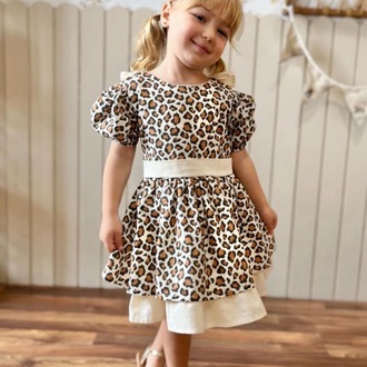 KIZ ÇOCUK LEOPAR DESENLİ ELBİSE 