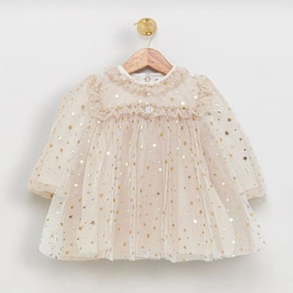 KIZ BEBEK %100 PAMUK ASTARLI YILDIZLI ELBİSE