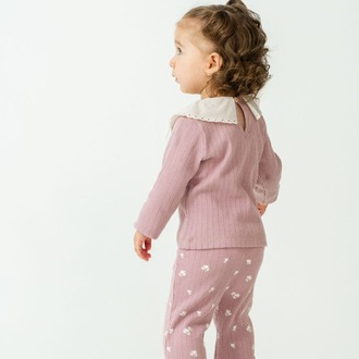 KIZ BEBEK YAKA DETAYLI ÇİCEKLİ ALT - ÜST TAKIM PAMUKLU