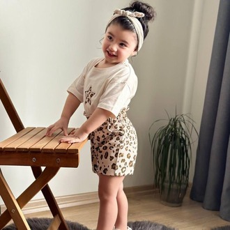 KIZ ÇOCUK LEOPAR DESENLİ ŞORTLU 2Lİ TAKIM