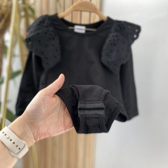 KIZ ÇOCUK PAMUKLU KOL KISMI GÜPÜRLÜ ÇIT ÇITLI BODY GÜNLÜK