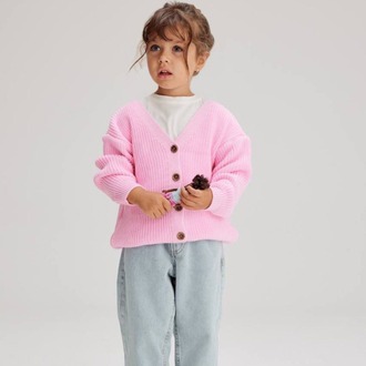 KIZ ÇOCUK PEMBE TRİKO SÜVETER HIRKA CEKET
