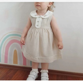 KIZ BEBEK PAMUKLU YAKA ÇİÇEK DETAYLI ELBİSE