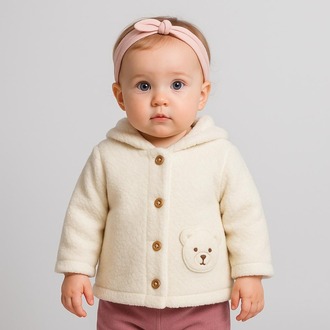 KIZ BEBEK KAPÜŞON DETAYLI PELUŞ CEKET