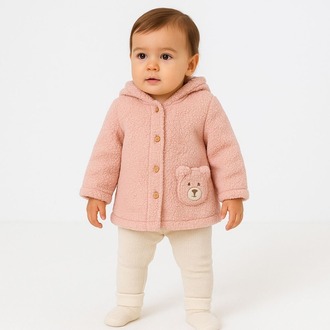KIZ BEBEK KAPÜŞON DETAYLI PELUŞ CEKET