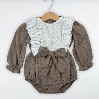 KIZ BEBEK FİSTO YAKA DETAYLI PUANTİYELİ SALOPET TULUM PAMUKLU KUMAŞ
