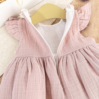 KIZ BEBEK PAMUKLU DANTEL FİYONK DETAYLI MÜSLİN ELBİSE 9-24 AY