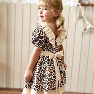 KIZ ÇOCUK LEOPAR DESENLİ ELBİSE 