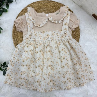 KIZ BEBEK YAKA DETAYLI %100 PAMUKLU ÇİÇEK DESENLİ ELBİSE