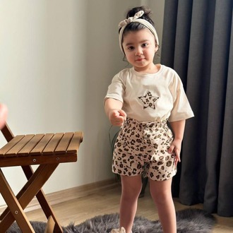 KIZ ÇOCUK LEOPAR DESENLİ ŞORTLU 2Lİ TAKIM