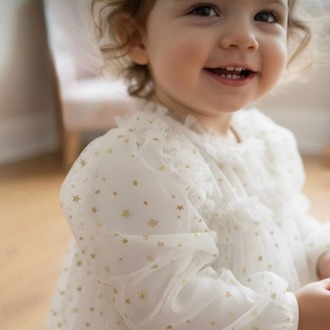 KIZ BEBEK %100 PAMUK ASTARLI YILDIZLI ELBİSE