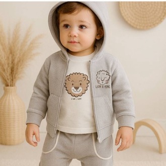 ERKEK BEBEK %100 PAMUKLU 3'LÜ TAKIM KAPÜŞON DETAYLI 