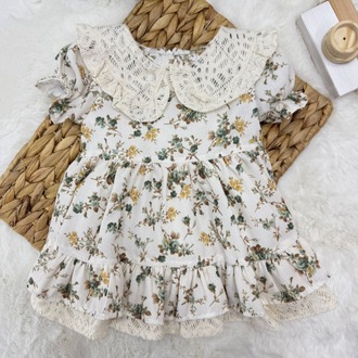 KIZ BEBEK %100 PAMUKLU ÇİÇEK DETAYLI ELBİSE