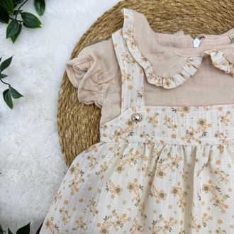 KIZ BEBEK YAKA DETAYLI %100 PAMUKLU ÇİÇEK DESENLİ ELBİSE
