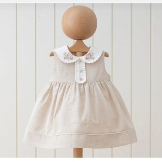 KIZ BEBEK PAMUKLU YAKA ÇİÇEK DETAYLI ELBİSE