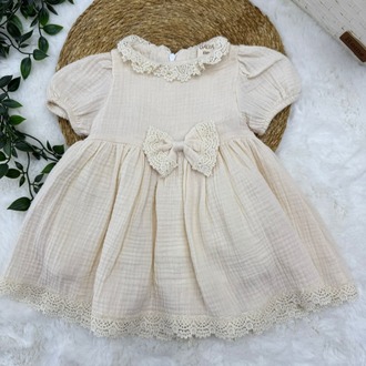 KIZ BEBEK PAMUKLU FİYONK DETAYLI ELBİSE