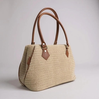 Raffia kumaş ve hakiki deri çanta