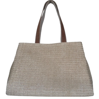 Raffia kumaş ve hakiki deri çanta
