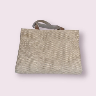 Raffia kumaş ve hakiki deri çanta