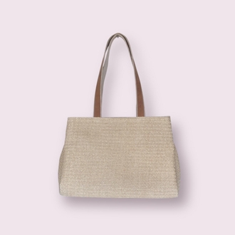 Raffia kumaş ve hakiki deri çanta
