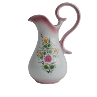 Çiçek Desenli Vintage Porselen Sürahi ve Tabak Seti