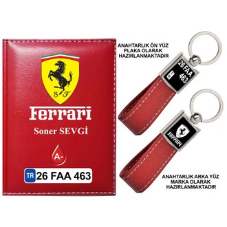 Plakanıza Özel Ferrari Logolu Ruhsat Kabı ve Anahtarlık 4 Renk Seçeneği Mevcuttur.