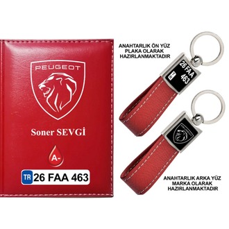 Plakanıza Özel Yeni Peugeot Logolu  Ruhsat Kabı ve Anahtarlık 4 Renk Seçeneği Mevcuttur.