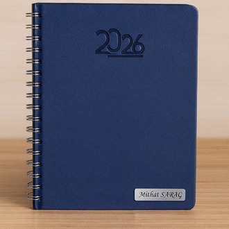 Kişiye Özel  2026 Tarihli  Spiralli Lacivert Ajanda ve Kalem Seti