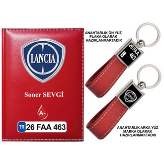 Plakanıza Özel Lancia Logolu Ruhsat Kabı ve Anahtarlık 4 Renk Seçeneği Mevcuttur.