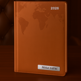 Isme Özel Taba Dünya Baskılı Ajanda 2026 Tarihli - Isme Özel Kalem Hediyeli