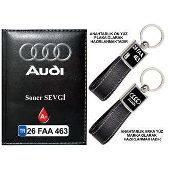 Plakanıza Özel Audi Logolu Ruhsat Kabı ve Anahtarlık 4 Renk Seçeneği Mevcuttur.