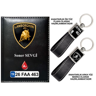 Plakanıza Özel Lamborghını Logolu Ruhsat Kabı ve Anahtarlık 4 Renk Seçeneği Mevcuttur.