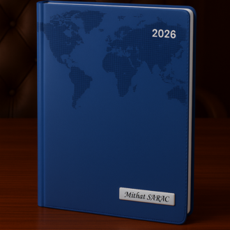 Isme Özel Lacivert Dünya Baskılı Ajanda 2026 Tarihli - Isme Özel Kalem Hediyeli